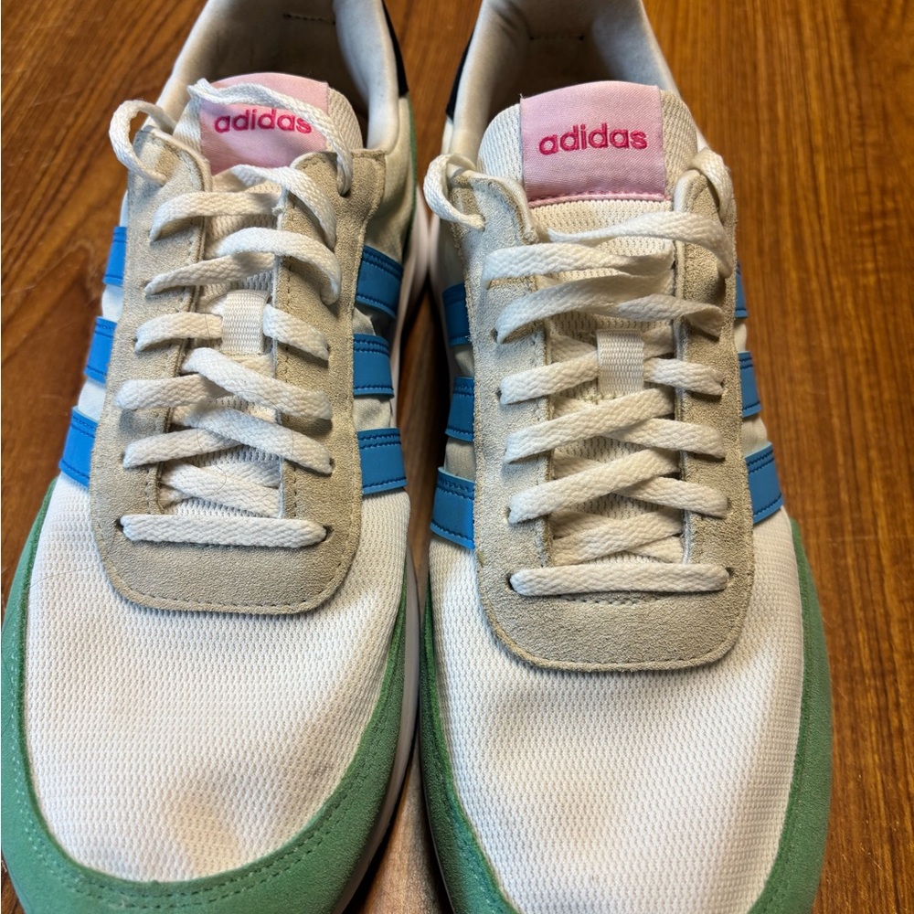 ADIDAS White/cream, green  and blue sneakers
